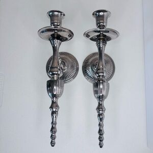 GATCO Solid Brass Silver Wall Sconce for Taper Candle, 14 in, Wall Mounted